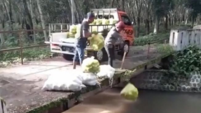 Aksi Dua Pria Buang Sayuran ke Sungai Sukses Bikin Netizen Auto Geram