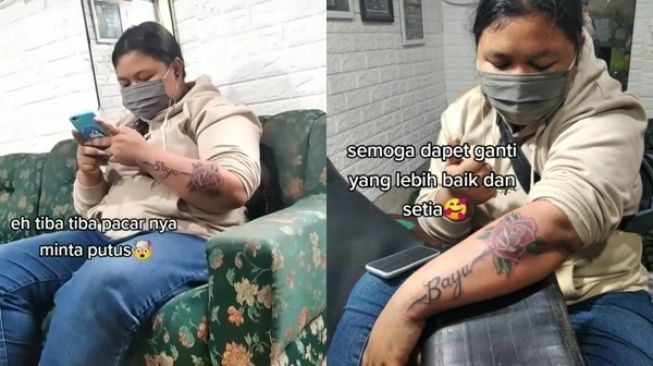 Viral Wanita Baru Bikin Tato Nama Pacar, Berujung Nyesek Tiba-tiba Pacar Minta Putus (TikTok)