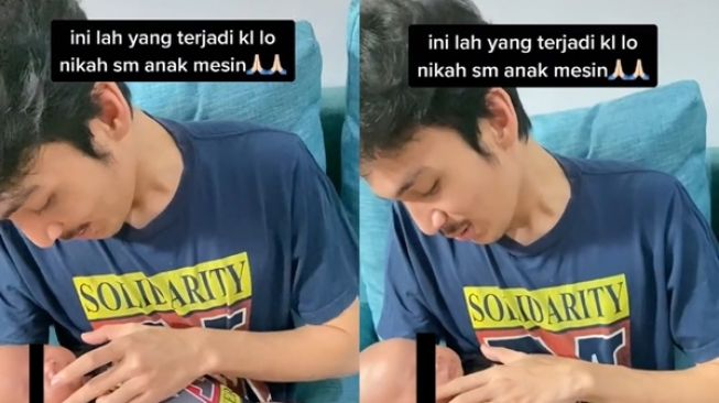 Viral Ayah Menidurkan Bayi Nyanyi Yel-yel Teknik Mesin, Warganet: Ditatar Sejak Dini