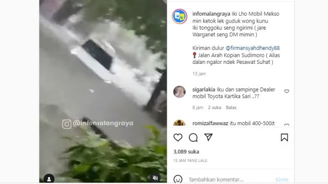 Viral Mobil Terobos Banjir Terseret Arus di Kota Malang, Warganet: Jadi Kendaraan Amfibi..