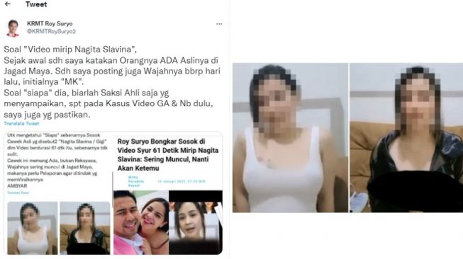 Cuitan Roy Suryo menanggapi video syur 61 detik mirip Nagita Slavina (twitter/KRMTRoySuryo2)