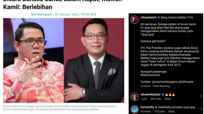 Kembali Sentil Arteria Dahlan, Ridwan Kamil: Katanya Gak Boleh?