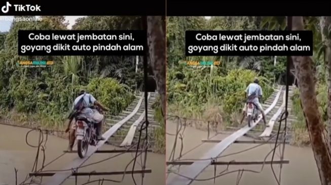 Begini Detik-detik Dramatis Lewati Jembatan Kayu 'Goyang Dikit Pindah Alam', Berani Coba?