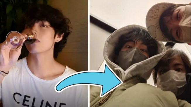 V, Jin, dan J-Hope BTS dalam instastory miliknya. (Koreaboo)