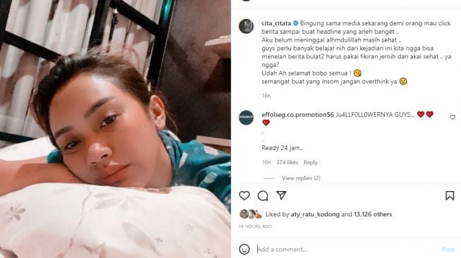 Cita Citata klarifikasi hoaks yang menyebut dirinya meninggal [Instagram/@cita_citata]