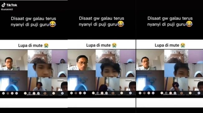 Siswi menyanyi saat PJJ dengan Zoom. (TikTok/@celakkk0)