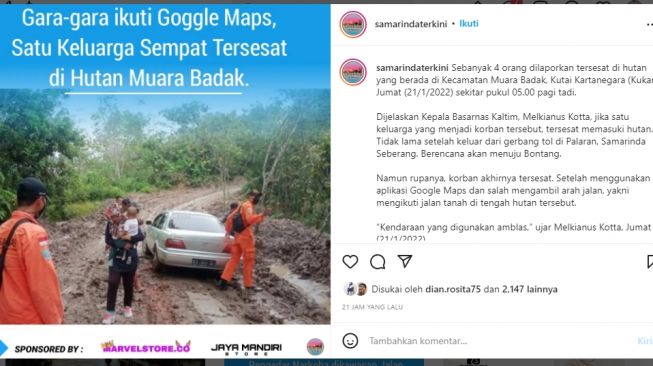 Viral, Gegara Pakai Google Maps, Satu Keluarga Tersesat di Hutan Muara Badak Kukar