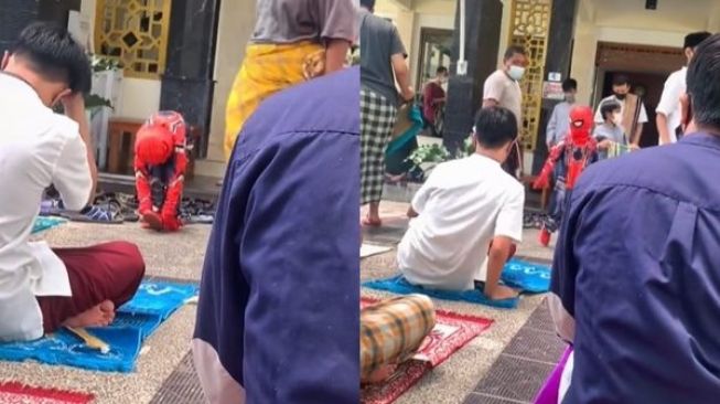 Viral 'Spiderman' Jumatan di Masjid, Publik: Inget Jaring Laba-laba Juga Cuma Titipan
