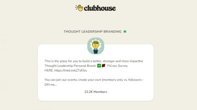 Klub di Clubhouse, Thought Leadership Branding. [Clubhouse]