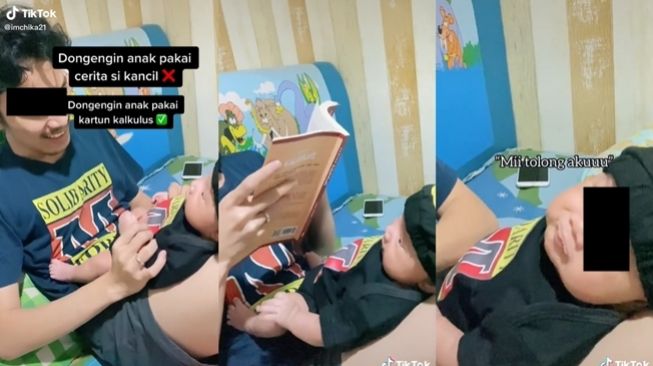 Pria membacakan materi kalkulus untuk dongeng anaknya. (TikTok/@itschika21)