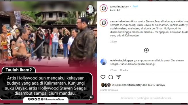 Heboh, Aktor Steven Seagal Bertandang ke Kalimantan, Cium Mandau di Kedua Sisi, Warganet Tantang Edy Mulyadi