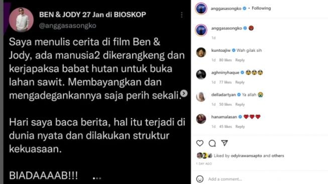 Cuitan Angga Dwimas Sasongko tentang kerangkeng manusia Bupati Langkat (instagram @anggasasongko)