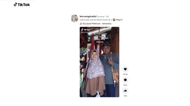 Jodoh sesungguhnya, suami istri namanya sama beda satu huruf. [TikTok]