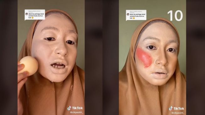 Viral Wanita Pakai Makeup Serba 10 Lapis (tiktok.com/cikpeohh_)