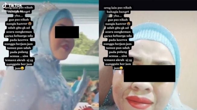 Mempelai perempuan menangis menceritakan hari pernikahannya. (TikTok/@irmapucuk.as)