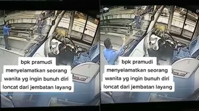 Sopir bus berusaha menggagalkan upaya percobaan bunuh diri. (TikTok/@bayoesetiya)