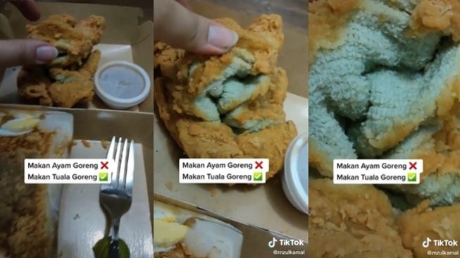 Viral beli ayam malah dapat handuk goreng crispy. (TikTok/@mzulkamal)