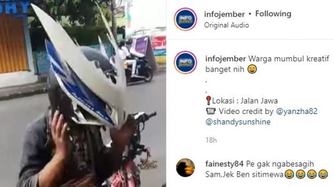 Viral Sosok Pria Memakai Helm ala Kamen Rider, Warganet: Menjadi Satria Baja Hitam