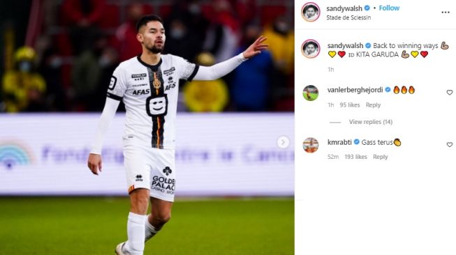 Sandy Walsh membantu KV Mechelen menang dramatis di Liga Belgia. (Instagram/sandywalsh)