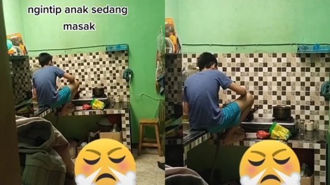 Ibu Intip Anak Bujang Masak di Dapur, Gaya Masaknya Bikin Heran
