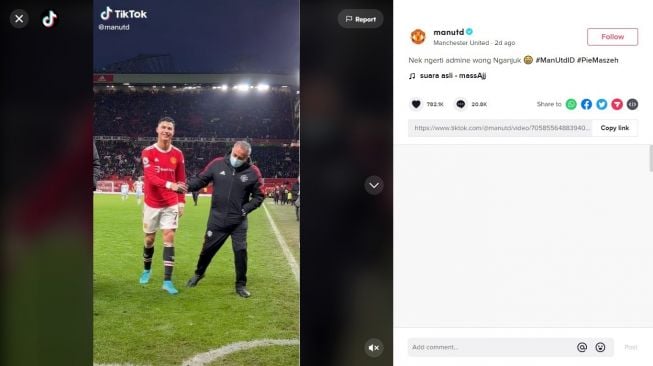 Akun TikTok Manchester United Mendadak Pakai Bahasa Jawa, Warganet Heran: Wong Nganjuk?