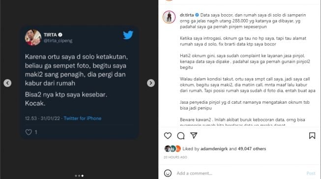 Orangtua Dokter Tirta didatangi oknum pinjol [Instagram/@dr.tirta]