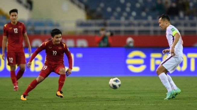 Timnas Vietnam menang di babak ketiga Kualifikasi Piala Dunia 2022 atas China. (Nhac NGUYEN / AFP)