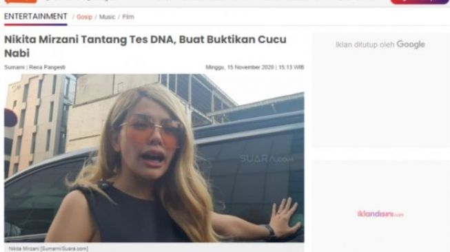 CEK FAKTA Nikita Mirzani Tantang Tes DNA Buat Buktikan Cucu Nabi dan Hasilnya Ngibul. (Turnbackhoax.id)