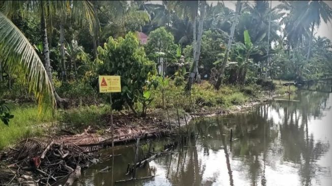 Kemunculan Buaya di Sungai Kakap Dilaporkan ke BKSDA Kalbar, Tim WRU Pasang Plang Peringatan