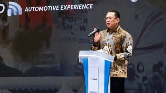 Ketua MPR RI Bambang Soesatyo di sela konferensi pers IIMS Hybrid 2022, Kamis (3/2/2022)(ANTARA/HO)