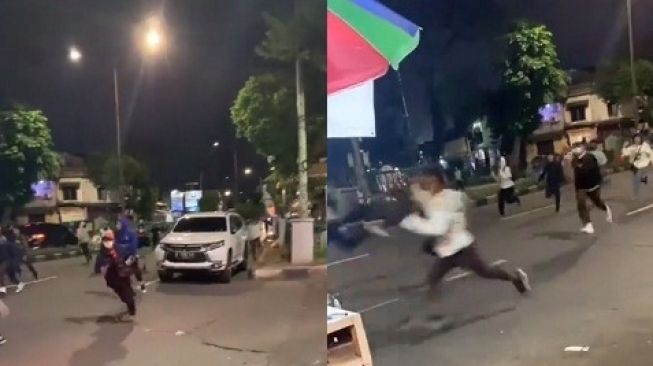 Foto kolase tawuran pelajar di Jalan KS Tubun, Palmerah, Jakarta Barat, Rabu (2/2/2022) malam. [Instagram@merekamjakarta]