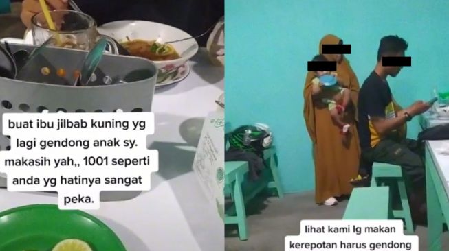 Wanita Kerepotan Makan Karena Bawa Balita, Emak-emak Tak Dikenal Langsung Rela Lakukan ini, Bikin Terharu