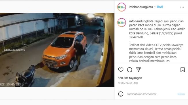 Aksi Pencurian dengan Pecah Kaca Mobil Terjadi di Bandung, Pelaku Sempat Mondar-mandir Terekam CCTV