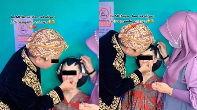 Viral Pria Jadi MUA Sekaligus Pengantin di Acara Pernikahan Sendiri, Publik Ikut Gemas: Paket Hemat ya Kak