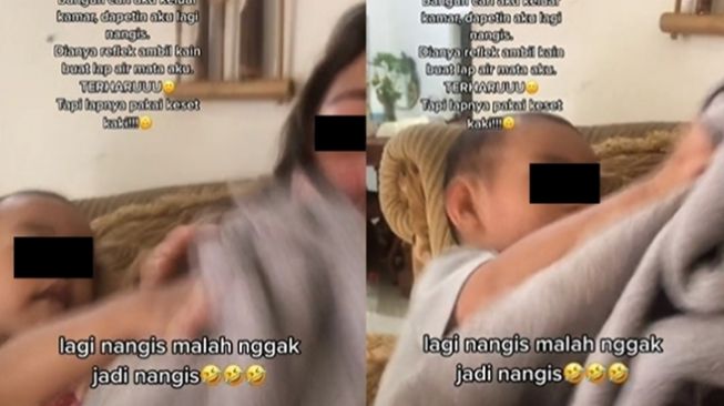 Tak Tega Lihat Ibunya Nangis, Anak Ini Gercep Ambil Kain Buat Lap Air Mata, Endingnya Malah Bikin Ngakak