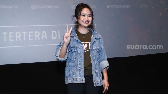 Aktris Gritte Agatha saat jumpa pers film 'Ashiap Man' di Kuningan, Jakarta Selatan, Kamis (3/2/2022). [Suara.com/Alfian Winanto]