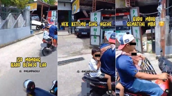 Viral bapak rumah tangga multitasking momong anak dan belanja. (Instagram/@mlampahsolo)