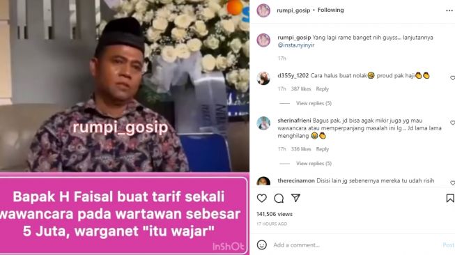 Haji Faisal, ayah Bibi Ardiansyah disebut pasang tarif buat wawancara [Instagram/@rumpi_gosip]