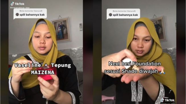 Wanita Bikin Wajah Mirip Habis Oplas Pakai Dua Bahan Ini (tiktok.com/inaramakeup_new)