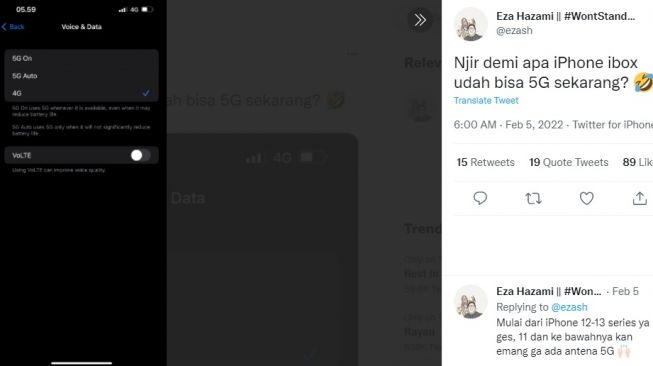 Cuitan iPhone kini bisa di jaringan 5G. [Twitter]
