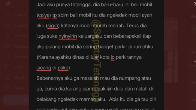 Curhat pemilik akun yang garasi rumahnya sering dipakai parkir tetangga tanpa izin (Twitter)