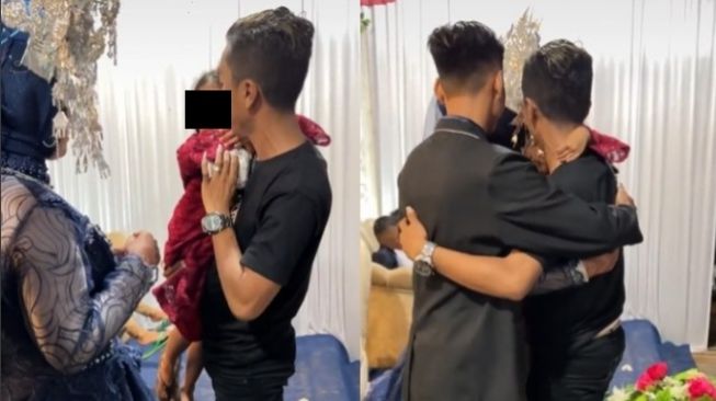 Pria Gendong Anak Datang ke Pernikahan Mantan Istri, Video di Pelaminan Viral