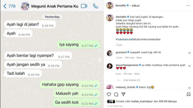 Percapakan Desta dengan putrinya, Megumi. [Instagram]