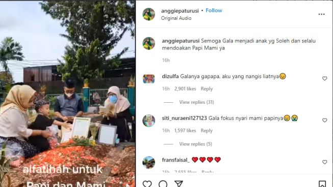  Momen Gala Sky Ziarah ke Makam Vanessa Angel-Bibi. (Instagram/dewizuhriati dan anggiepaturusi)