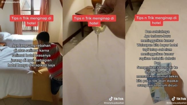 Tips and trick menginap di hotel malah dikecam warganet. (TikTok/@moryna.pakpahan)