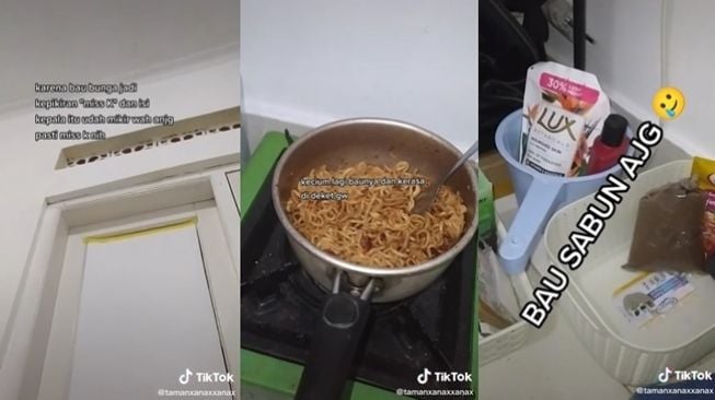 Viral cowok cium aroma bunga menyengat saat masak mie malam-malam. (TikTok/@tamanxanaxxanax)