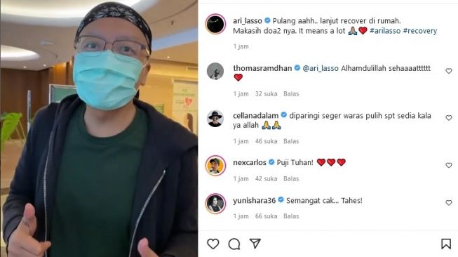 Ari Lasso pulang dari rumah sakit. [Instagram]