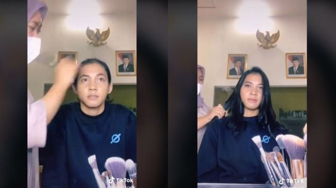 Viral Pria Berambut Gondrong Ini Didandani Mirip Perempuan, Hasilnya Bikin Warganet Auto Insecure