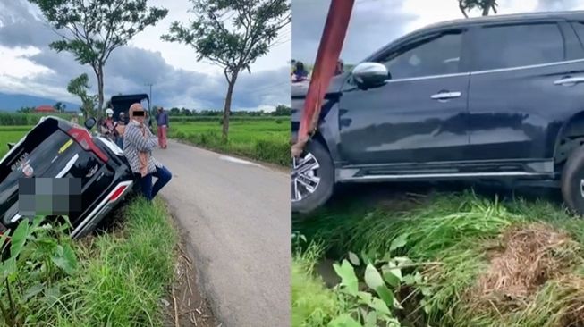 Belajar Nyetir Malah Berakhir Nyungsep, Wanita Ini Bikin Salfok Gegara Masih Sempat Foto Usai Kecelakaan