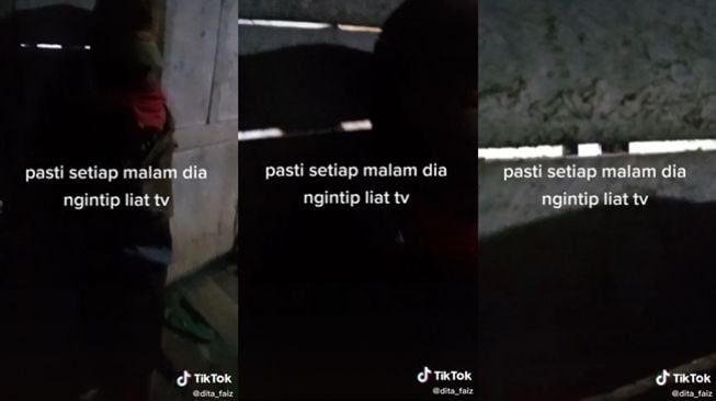 Anak harus mengintip rumah tetangga untuk bisa menonton TV. (TikTok/@dita_faiz)